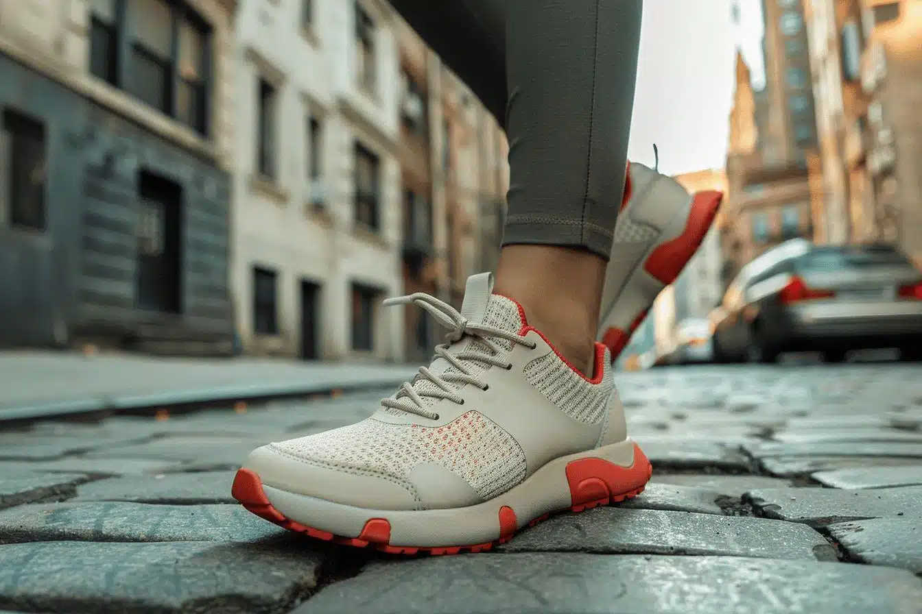 femme avec des chaussure de sport en gros plan en ville