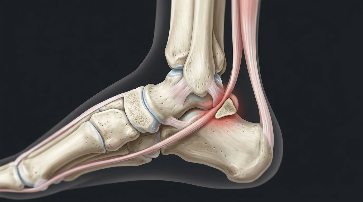 Illustration anatomique détaillée des os et muscles du pied