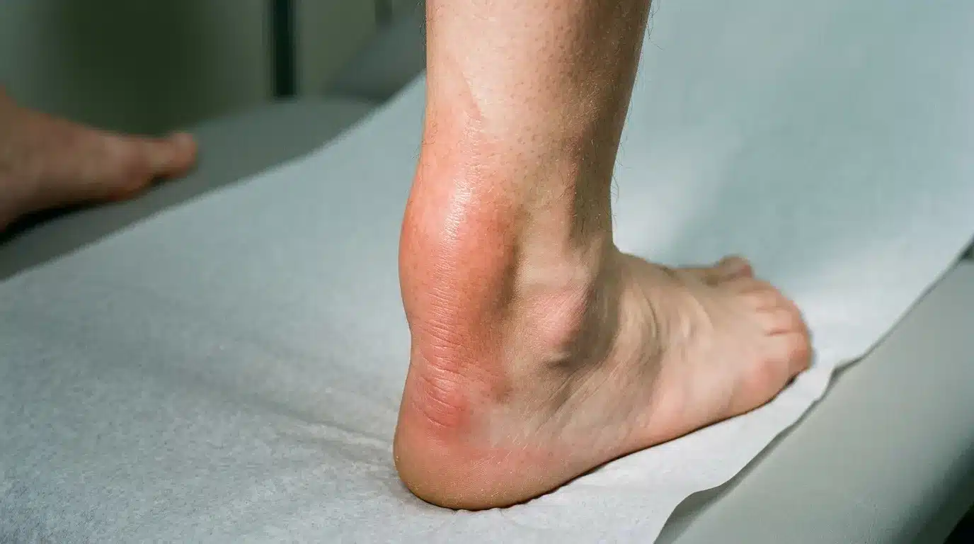 Cheville enflée et rouge, symptôme d'inflammation ou d'entorse